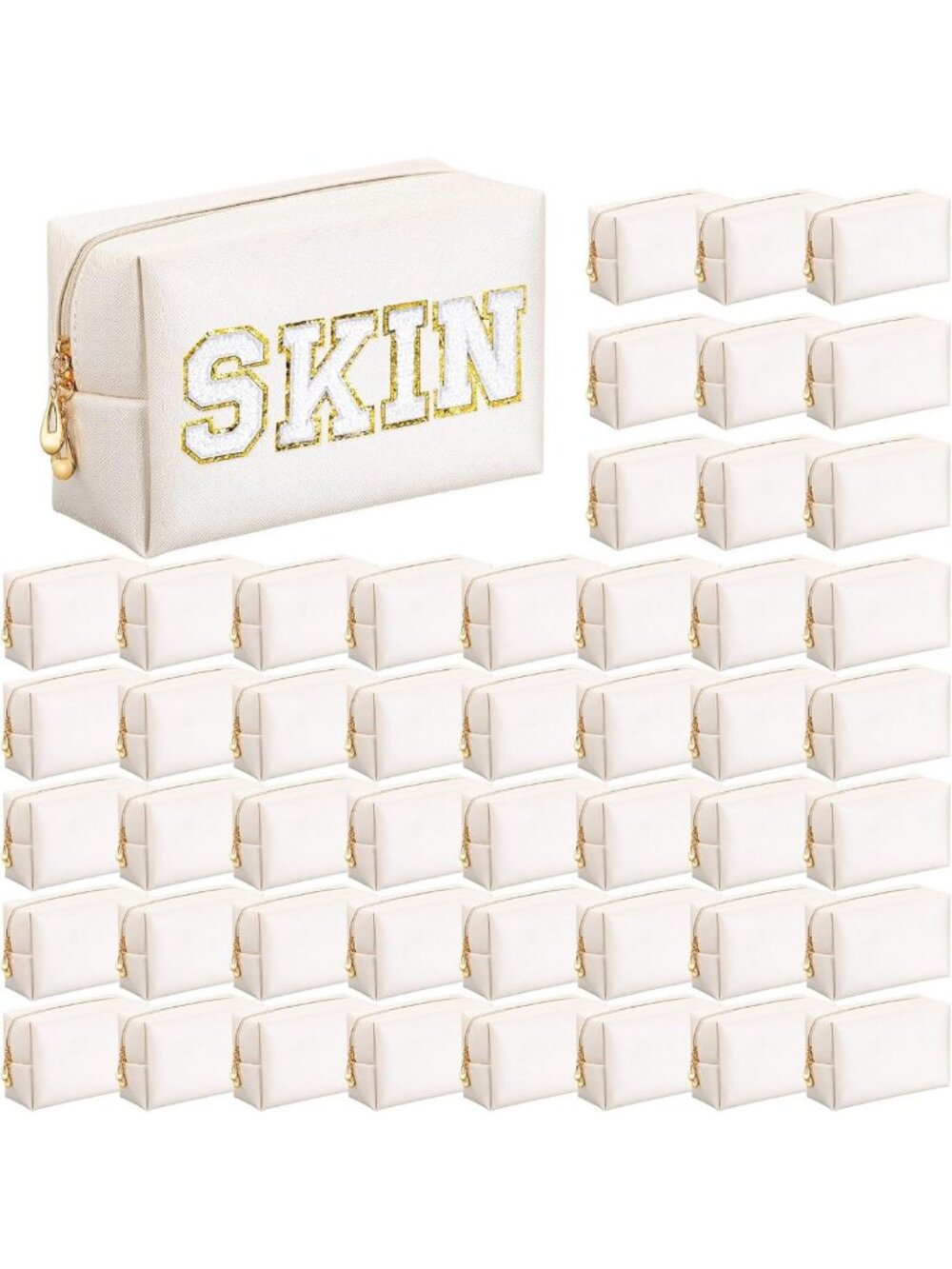 50 Pcs Waterproof Small Makeup Bags, Ivory White PU Leather Travel Organizers